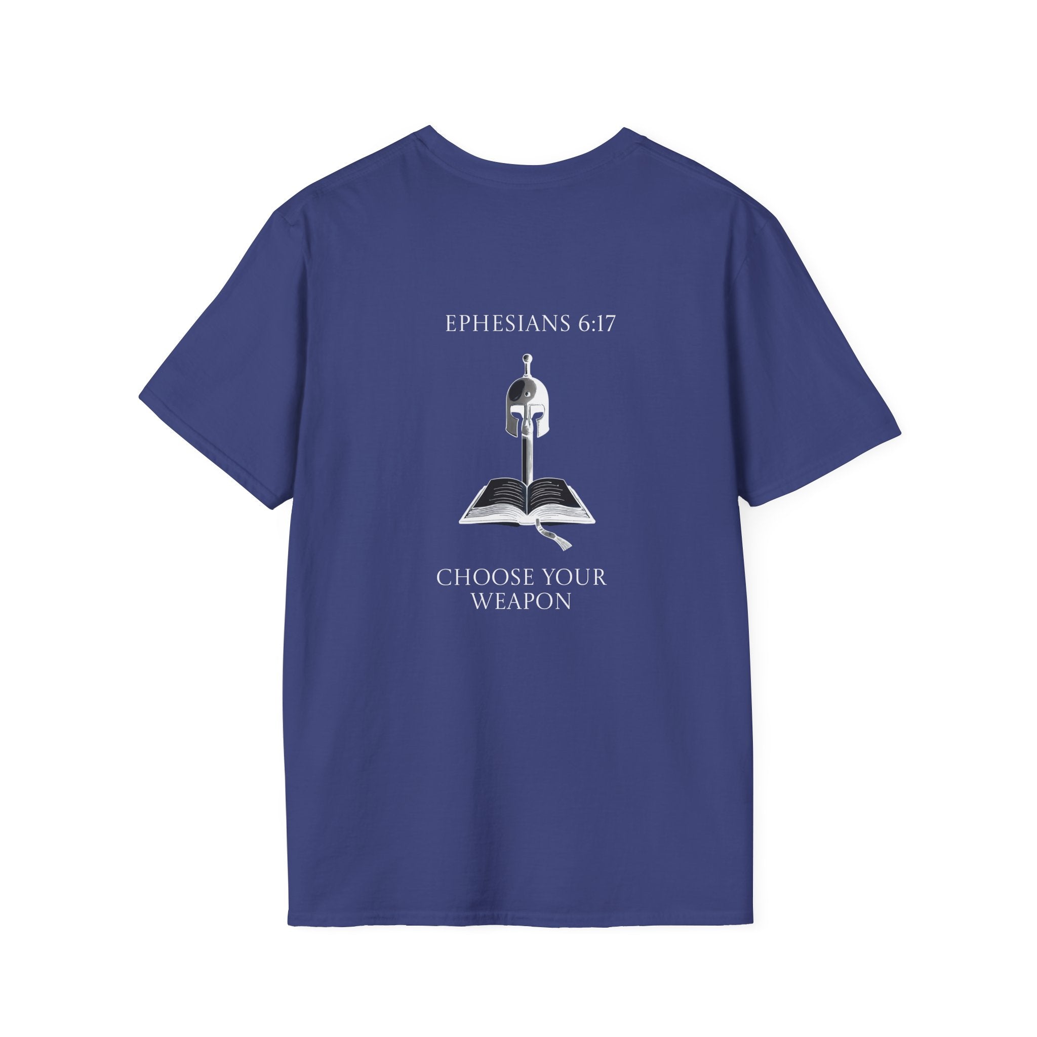Ephesians 6:17 Choose Your Weapon Tee | Bible Armor Helmet & Sword