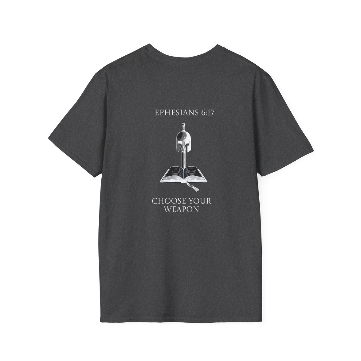 Ephesians 6:17 Choose Your Weapon Tee | Bible Armor Helmet & Sword