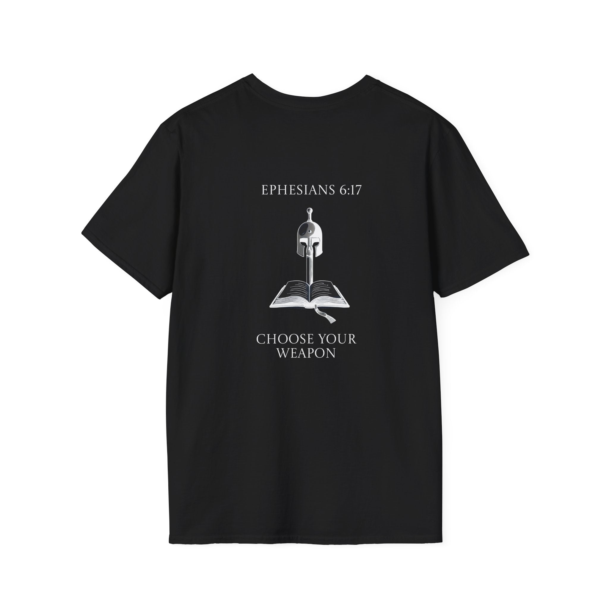 Ephesians 6:17 Choose Your Weapon Tee | Bible Armor Helmet & Sword