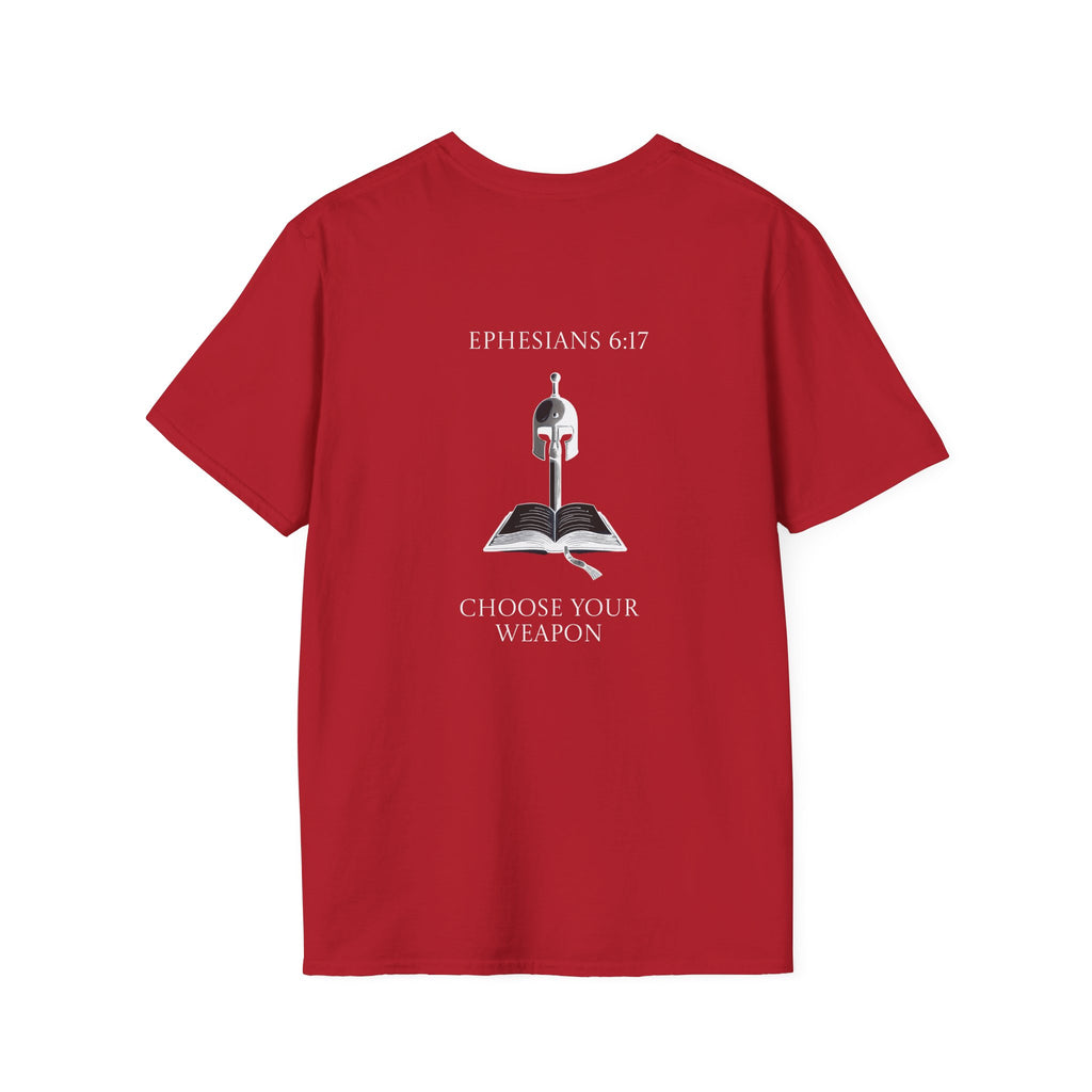Ephesians 6:17 Choose Your Weapon Tee | Bible Armor Helmet & Sword