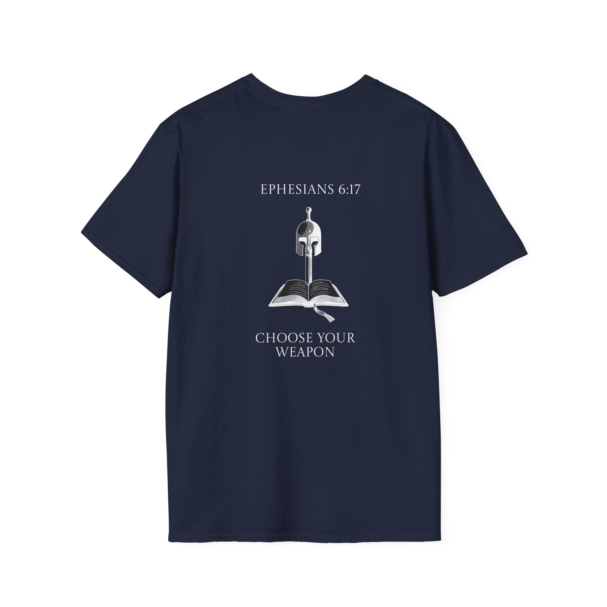 Ephesians 6:17 Choose Your Weapon Tee | Bible Armor Helmet & Sword
