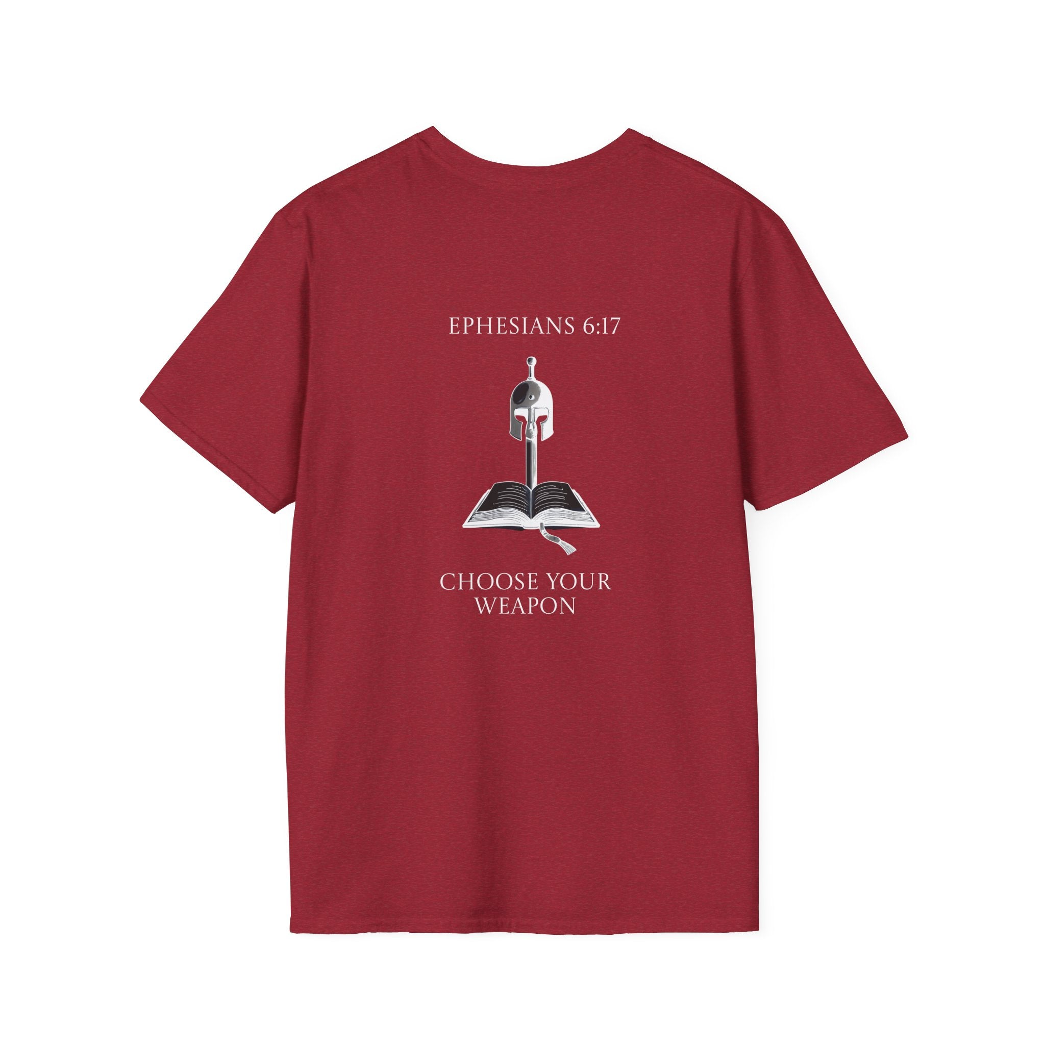 Ephesians 6:17 Choose Your Weapon Tee | Bible Armor Helmet & Sword