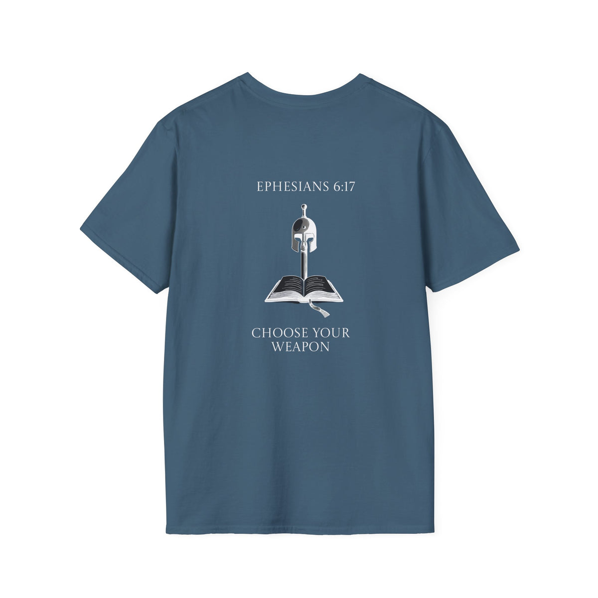Ephesians 6:17 Choose Your Weapon Tee | Bible Armor Helmet & Sword